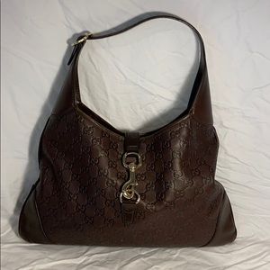 Authentic Gucci GG brown leather hobo purse